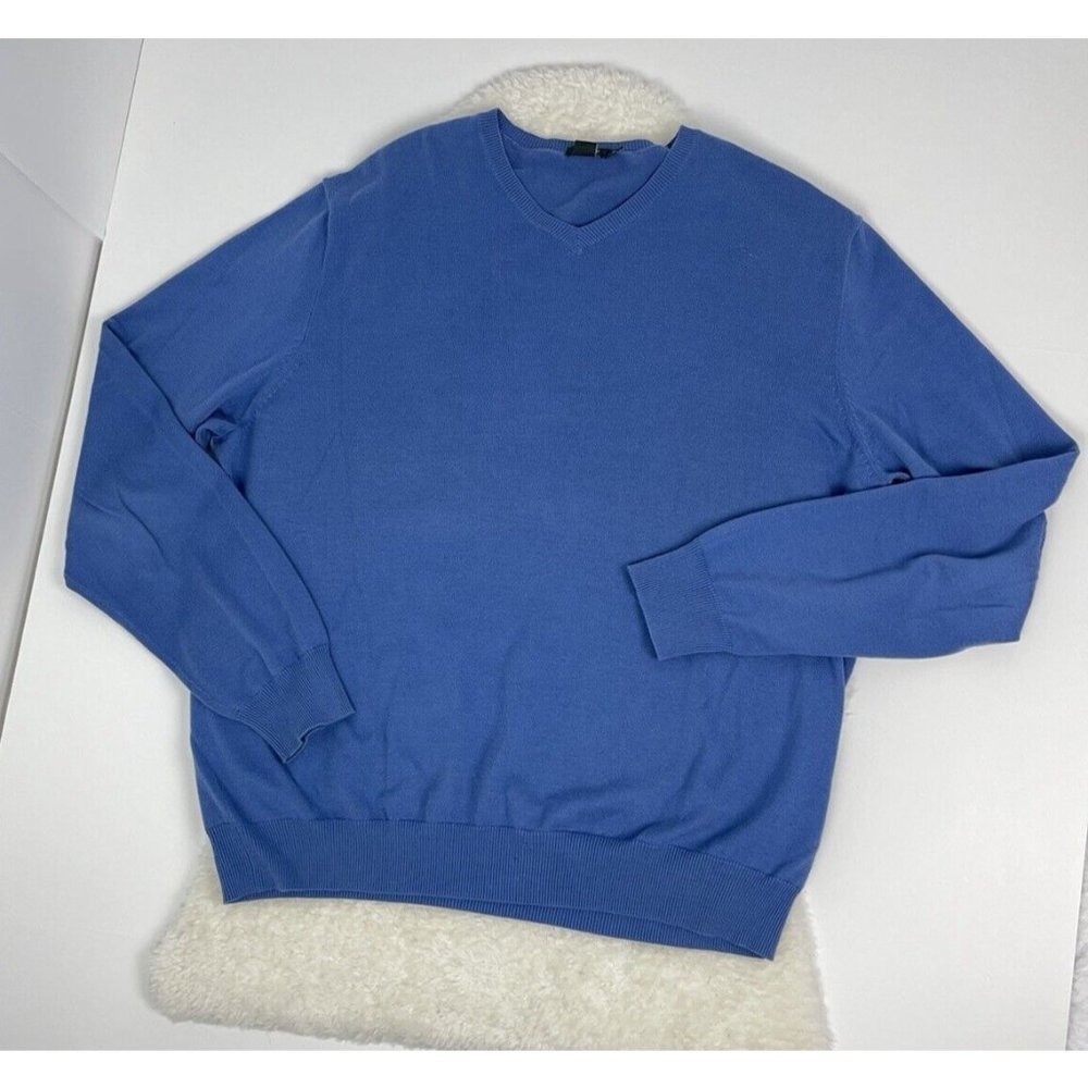 JCrew Mens V-Neck Pullover Sweater Blue Size XL Cotton Work Casual